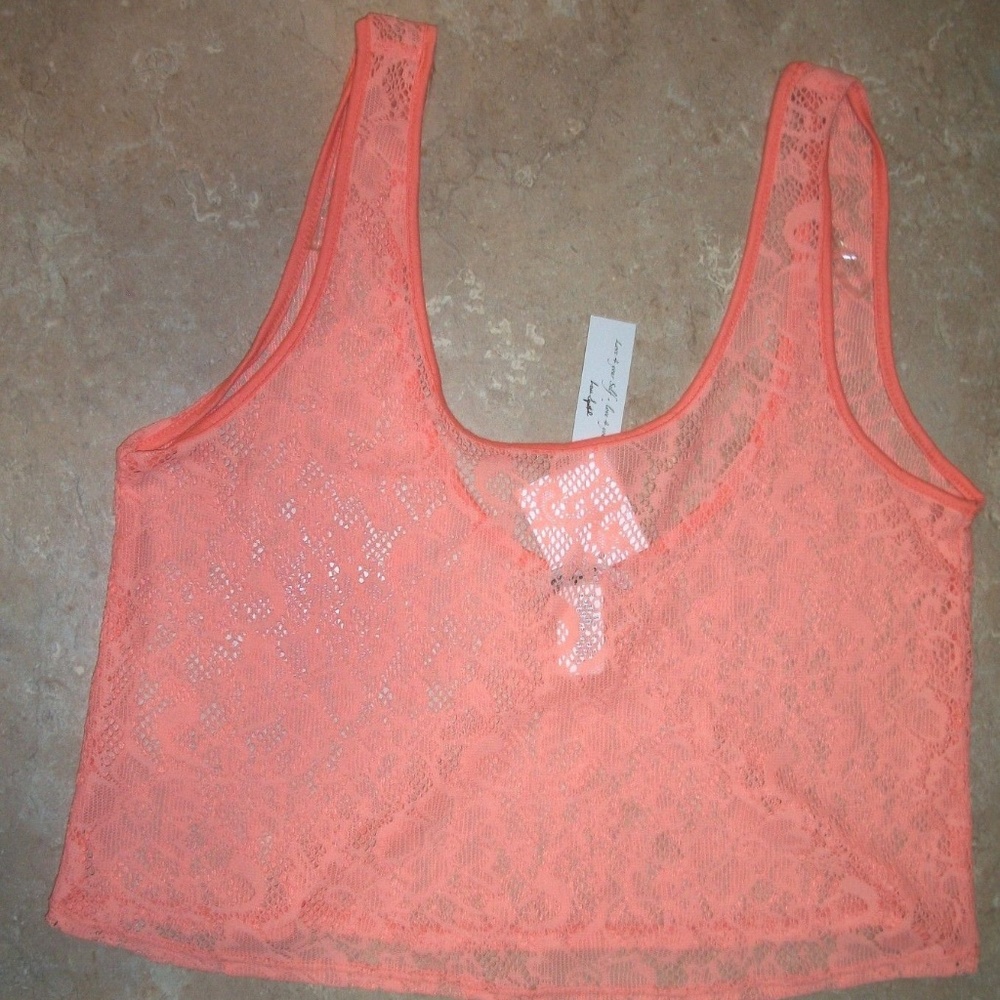 Love Squared Peachy Orange Lace Crop Top S